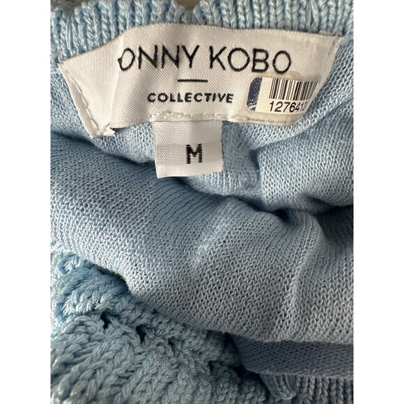 Ronny Kobo Crochet Knit Tank Dress Sleeveless V-Neck Maxi Column Blue Medium - Picture 6 of 9